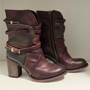 Freebird by Steven Burgundy and Dark Brown Leather Heeled Ankle Boots